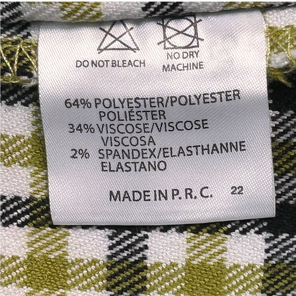 BRANDY MELVILLE Green & Black Plaid Trousers Elastic Waist & Zipper  S Exellent - Picture 5 of 8
